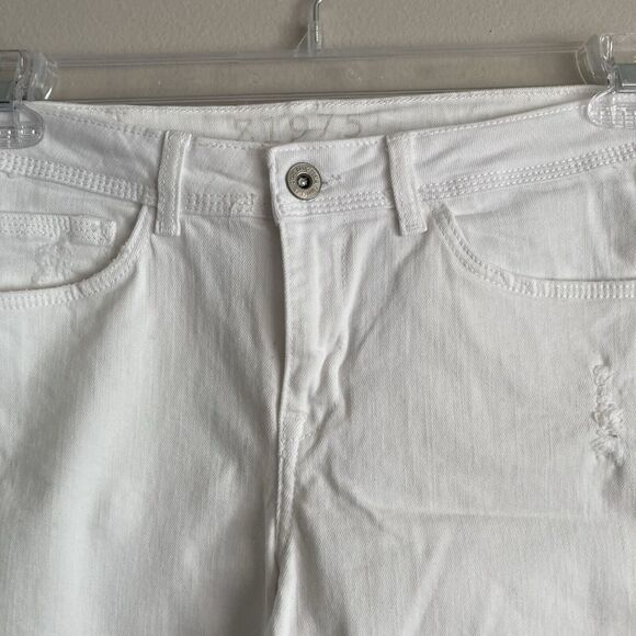 Zara Basic Womens White Denim Skinny Jeans Size 6 Mid Rise Distressed Classic - Picture 2 of 12